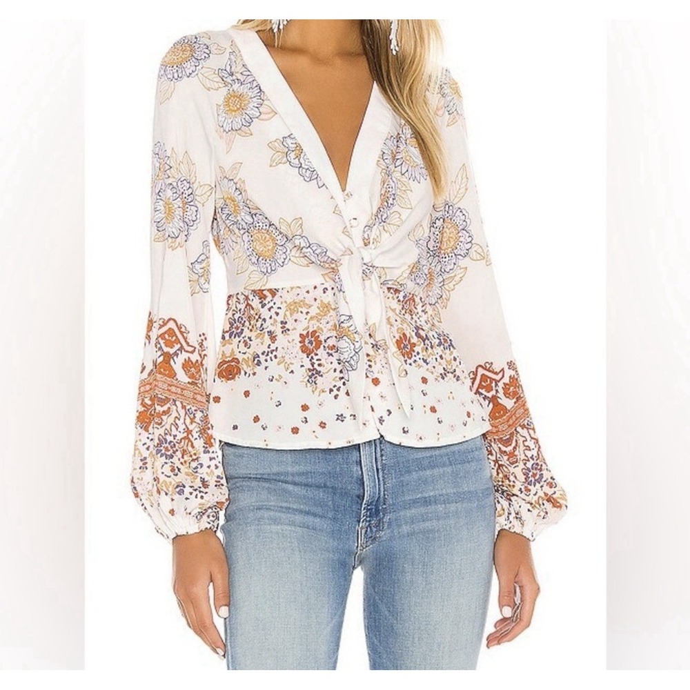 Free People "Run Free Blouse"-$108 Retail-Size X Small Floral‎ Boho Festival